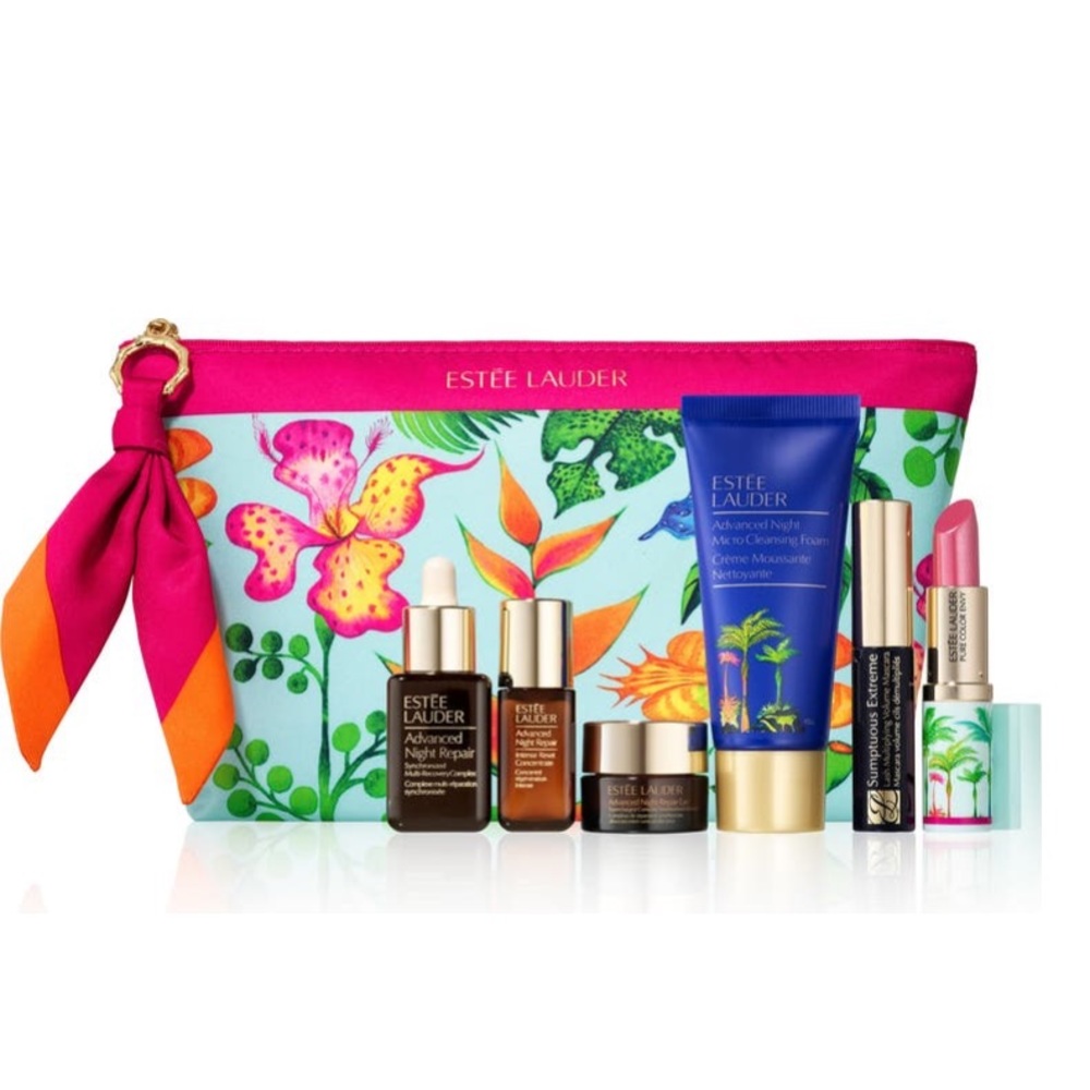 ESTEE LAUDER 7p Advanced Night Serum Lipstick Mascara Cleanser Bag $155